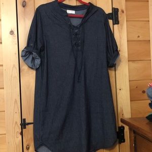 Ladies Lightweight denim dress with tab sleeves